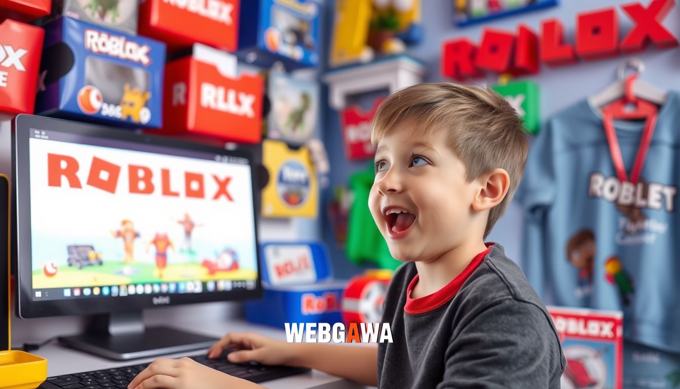 Menino e a compra de cartões Roblox
